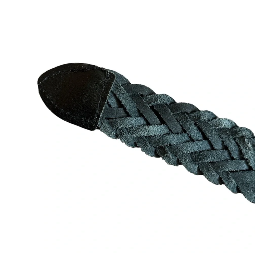 Black Braided Leather Belt with Gold Buckle Sz L